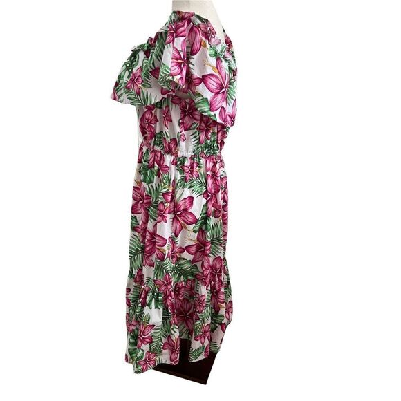 Crown & Ivy Tropical Floral On or Off the Shoulder Cotton Midi Dress Ruffles M - Picture 3 of 6